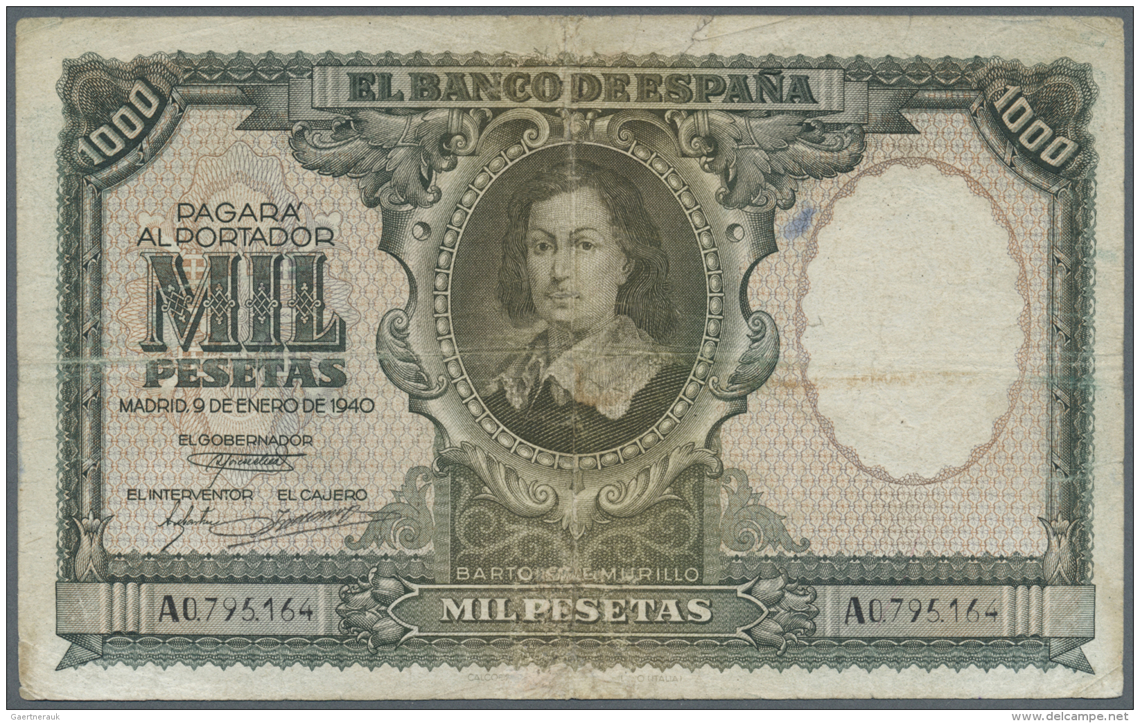 Spain / Spanien: 1000 Pesetas 1940 P. 120a, Stronger Used With Stained Paper, Vertically And Horizontally Folded, A Repa - Autres & Non Classés