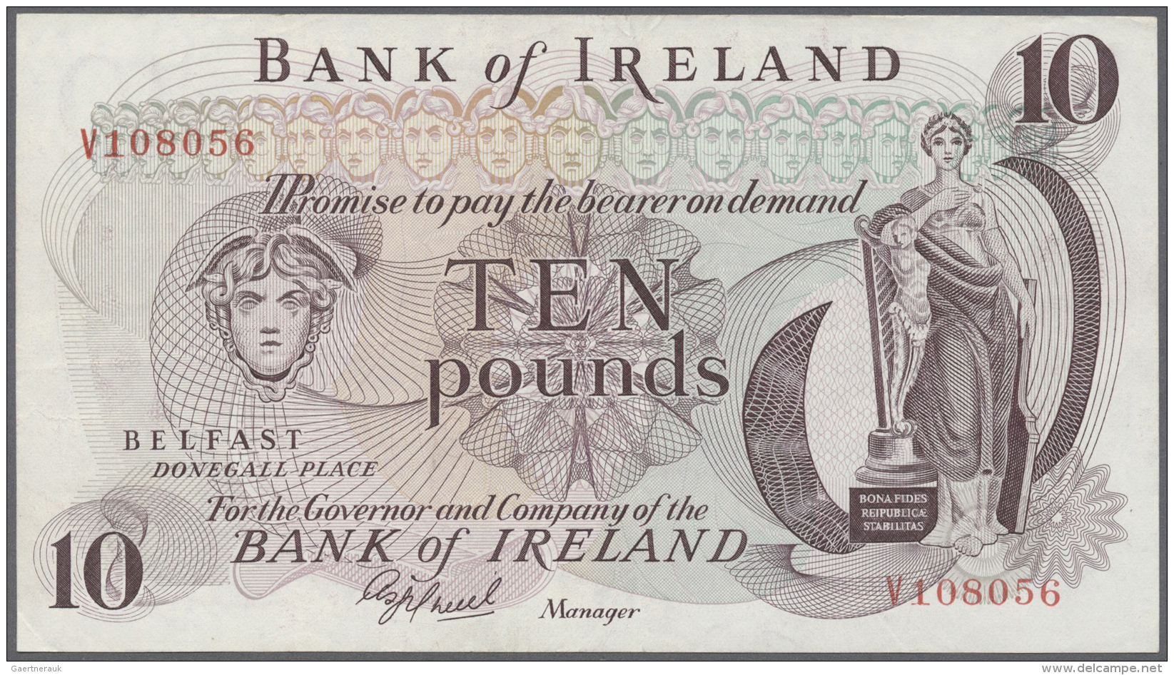 Northern Ireland / Nordirland: 10 Pounds ND(1977) P. 63b, Bank Of Ireland, Light Folds In Paper, No Holes Or Tears, Cond - Altri & Non Classificati