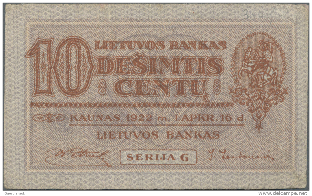 Lithuania / Litauen: 10 Centu 1922 P. 10a In Condition: F+. - Lituania