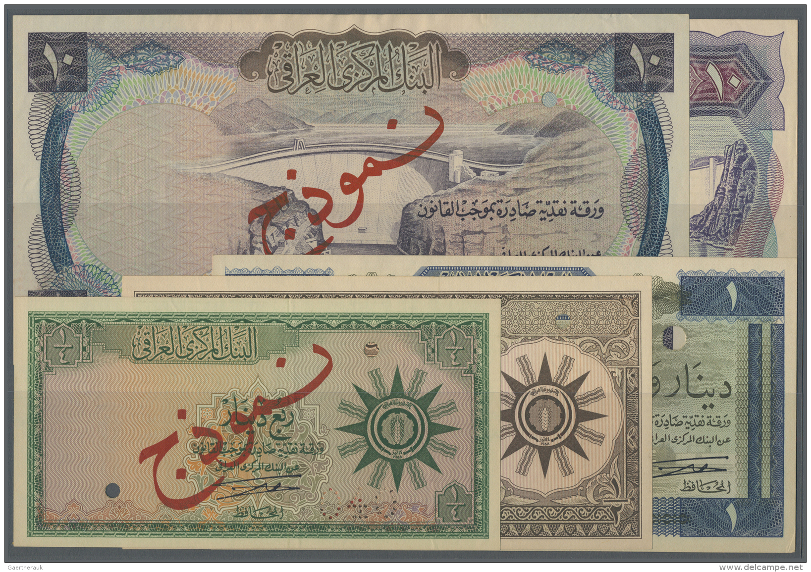 Iraq / Irak: Set Of 5 Different Specimen Banknotes Containing 1/4 Dinar ND P. 51s, 1/2 Dinar ND P. 52s, 1 Dinar ND P. 58 - Iraq