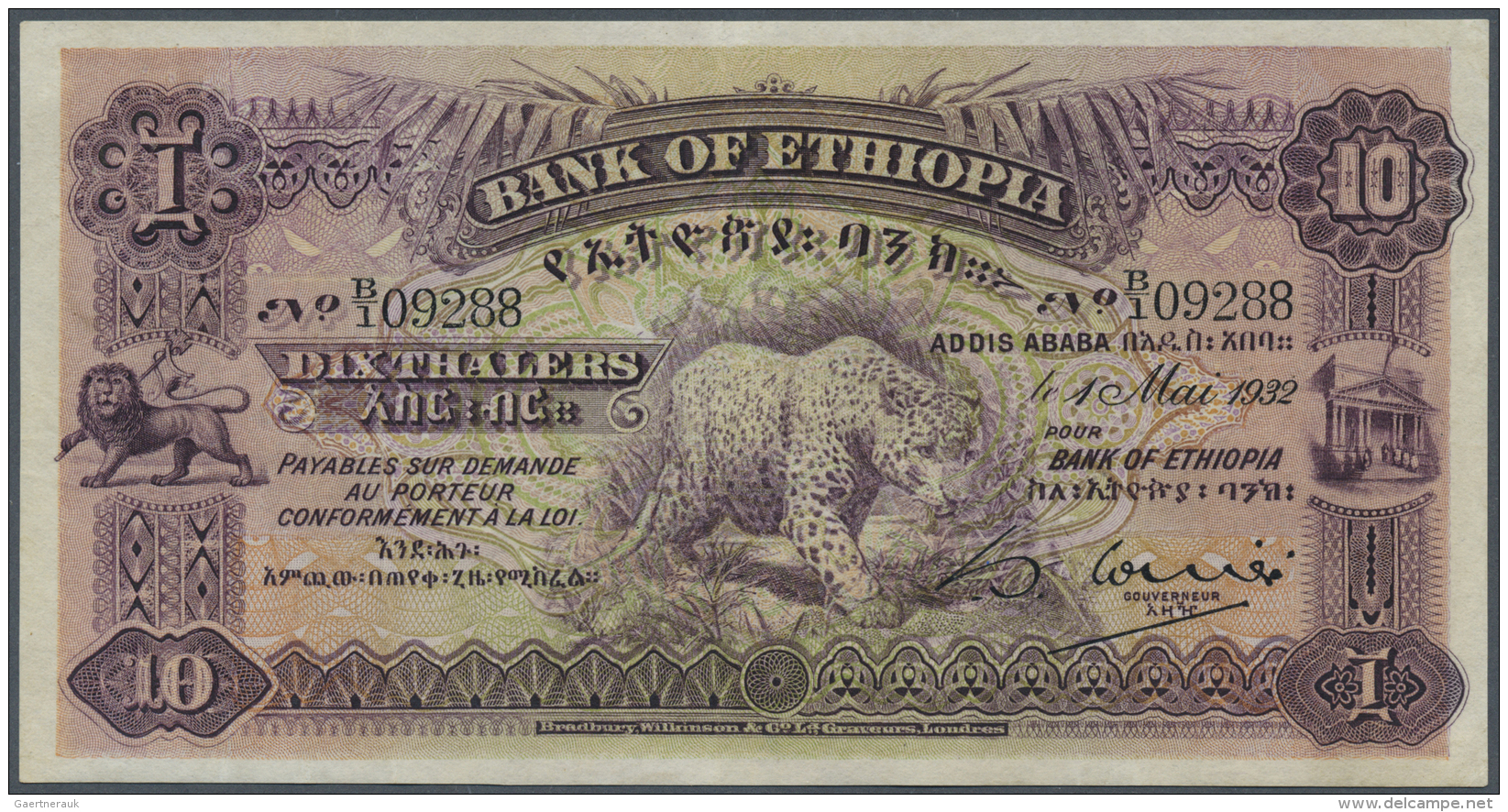 Ethiopia / &Auml;thiopien: 10 Thalers 1932, P.8 In Excellent Condition, Just A Very Soft Vertical Bend And A Very Few Mi - Etiopia