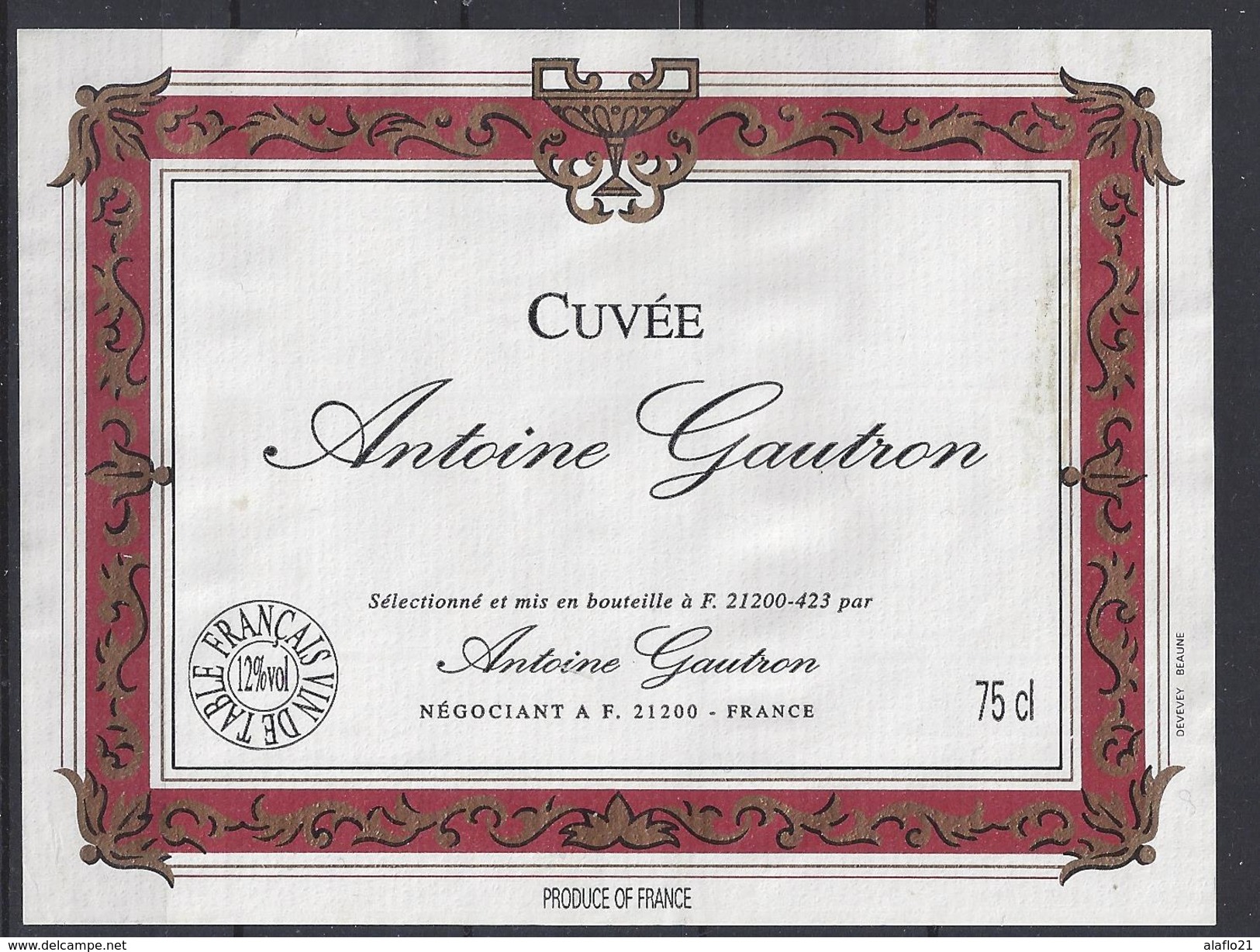ETIQUETTE VIN De TABLE - Cuvée Antoine Gautron à Beaune - Bourgogne