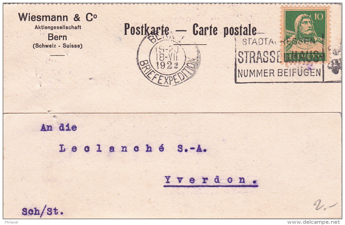 Carte Commerciale Réponse De La Firme Wiesmann &amp; Co - Bern - 1922 - Lotti/Collezioni