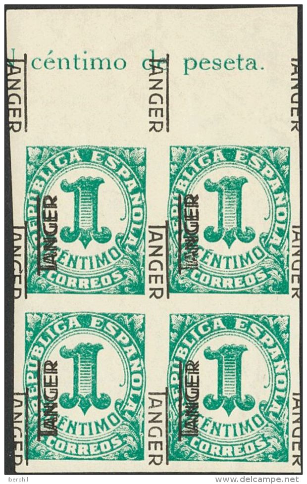 DEPENDENCIAS POSTALES ESPA&Ntilde;OLAS. T&aacute;nger. ** MNH 85(4) 1 Cts Verde, Bloque De Cuatro. SOBRECARGA TRIPLE (un - Marocco Spagnolo