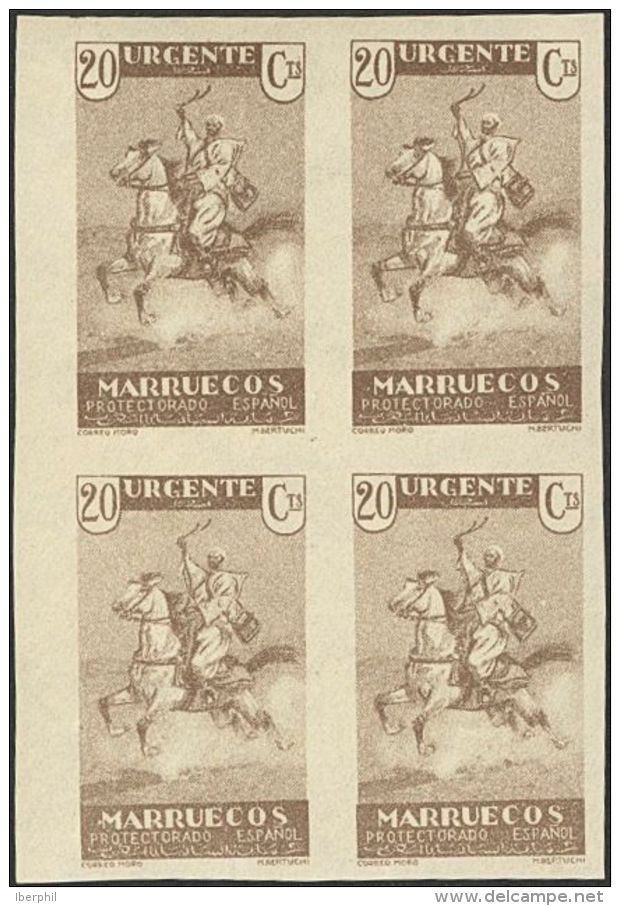 DEPENDENCIAS POSTALES ESPA&Ntilde;OLAS. Marruecos. ** MNH NE11s(4) 20 Cts Casta&ntilde;o Oscuro, Bloque De Cuatro. NO EM - Spanish Morocco