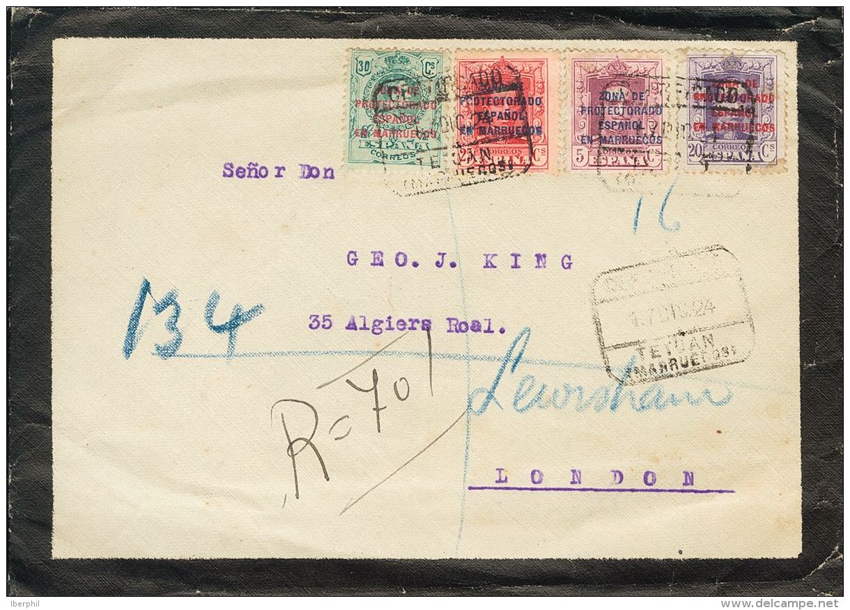 DEPENDENCIAS POSTALES ESPA&Ntilde;OLAS. Marruecos. SOBRE 82, 85, 86, 63 1924. 5 Cts Lila, 20 Cts Violeta, 25 Cts Carm&ia - Spanish Morocco