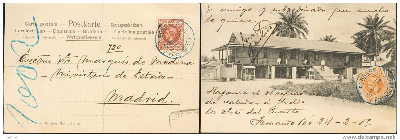 DEPENDENCIAS POSTALES ESPA&Ntilde;OLAS. Fernando Poo. SOBRE 125, 127 1905. 10 Cts Naranja Y 25 Cts Casta&ntilde;o. Tarje - Fernando Poo