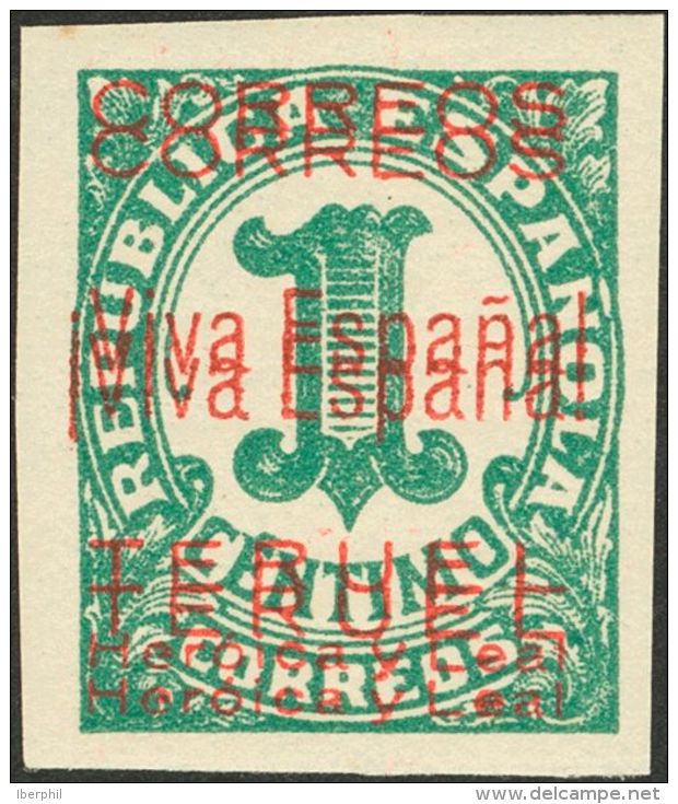 EMISIONES LOCALES PATRIOTICAS. Teruel. ** MNH 1hh 1 Cts Verde. Variedad SOBRECARGA DOBLE. MAGNIFICO Y RARO. (Edifil 2011 - Nationalistische Ausgaben