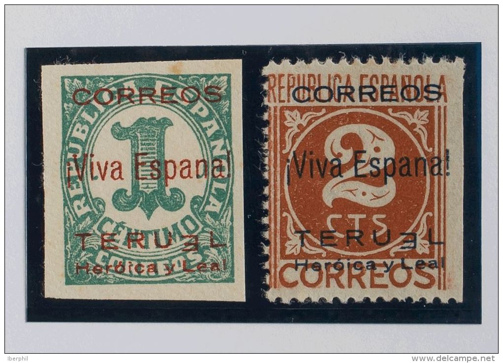 EMISIONES LOCALES PATRIOTICAS. Teruel. ** MNH 1/2heb 1 Cts Y 2 Cts (margen Derecho Sin Dentado). Variedad Sobrecarga "&N - Emissions Nationalistes