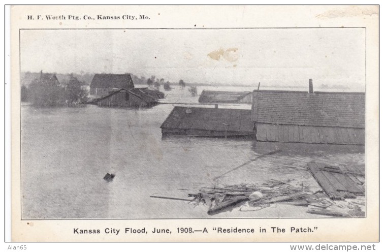 Kansas City Missouri 1908 Flood Scene, 'Residence In The Patch' Farms Homes, C1900s Vintage Postcard - Kansas City – Missouri