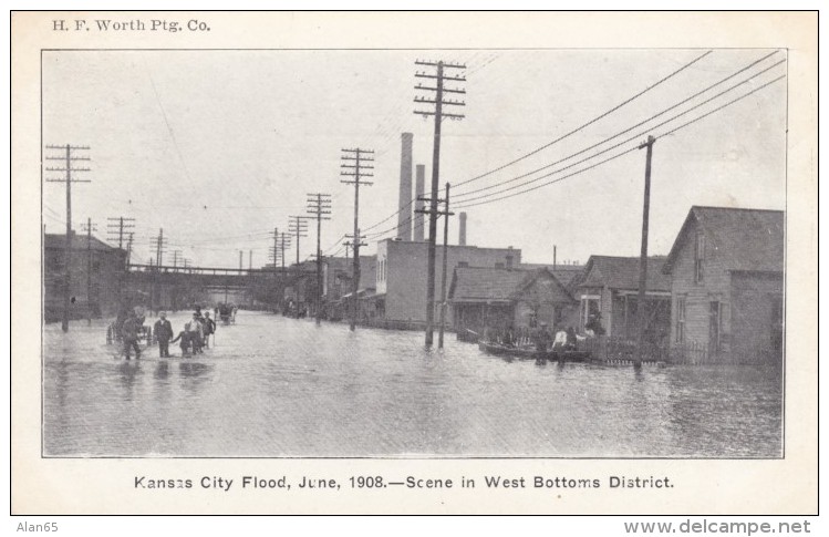 Kansas City Missouri 1908 Flood Scene, West Bottoms District Street Scene, C1900s Vintage Postcard - Kansas City – Missouri