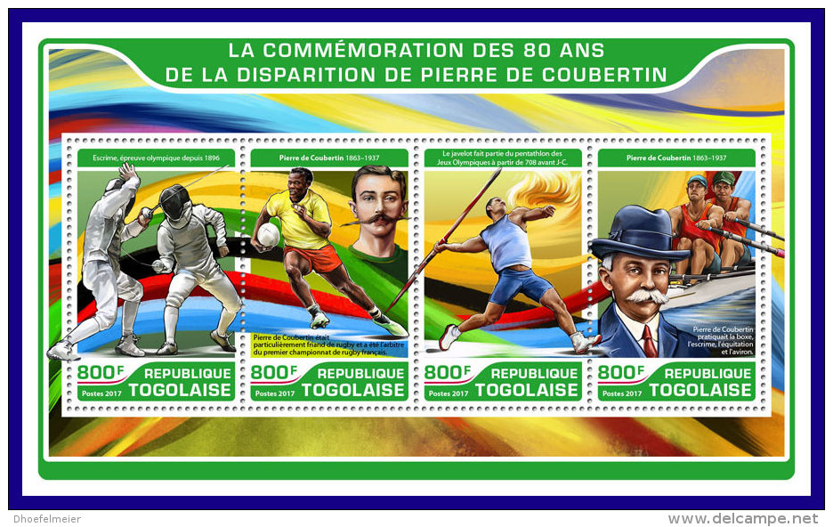 TOGO 2017 ** Pierre De Coubertin Olympic Games M/S - IMPERFORATED - DH1720 - Ete 1896: Athènes