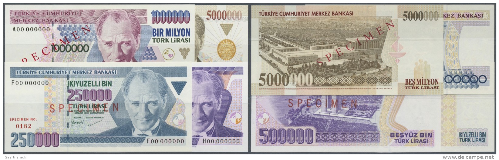 Turkey / T&uuml;rkei: Set Of 4 Specimen Banknotes Containing 250.000, 500.000, 1.000.000 And 5.000.000 Lira ND(1984-2002 - Türkei