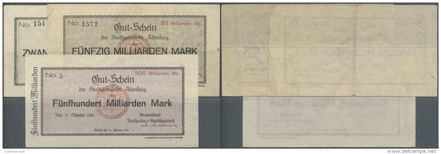 Deutschland - Notgeld - W&uuml;rttemberg: Altensteig, Stadtgemeinde, 20, 50, 500 Mrd. Mark, 11.10.1923, Erh. III (2), II - Lokale Ausgaben