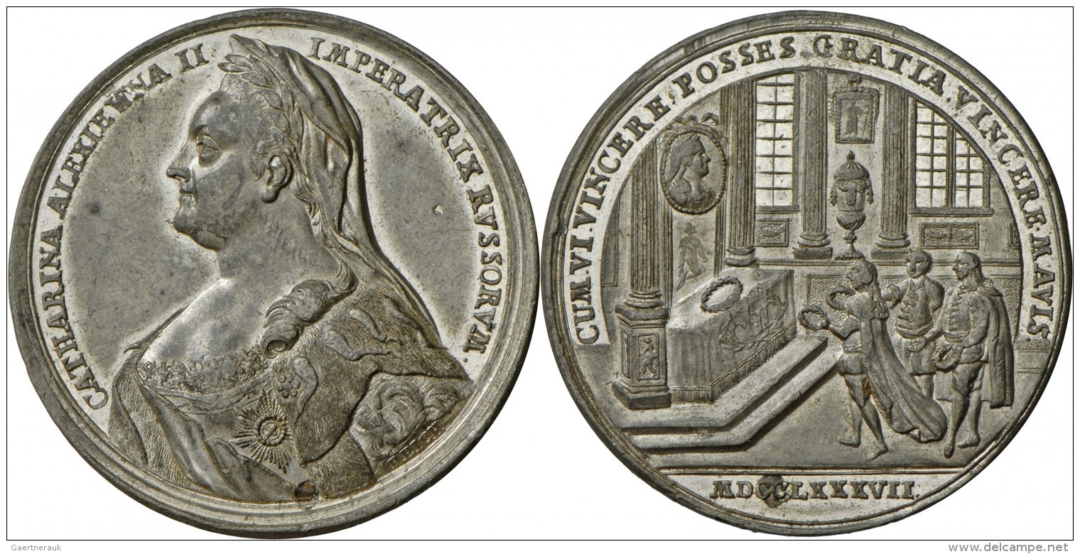 Russland: Katharina II., D. Gro&szlig;e, 1762-1796: Zinnmedaille 1787 Mit Kupferstift, Stempel Von Reich In F&uuml;rth, - Russland