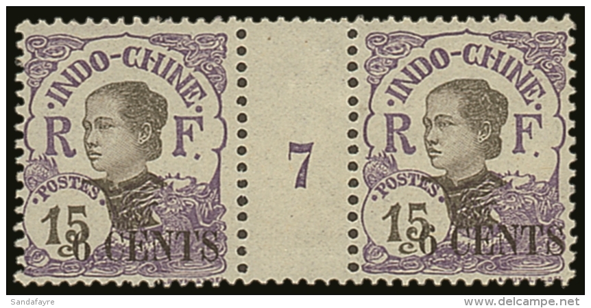 INDO-CHINA  1919 6c On 15c Violet In A "Millesimes" Gutter Pair With Number "7" Yv 77, Never Hinged Mint. For... - Otros & Sin Clasificación