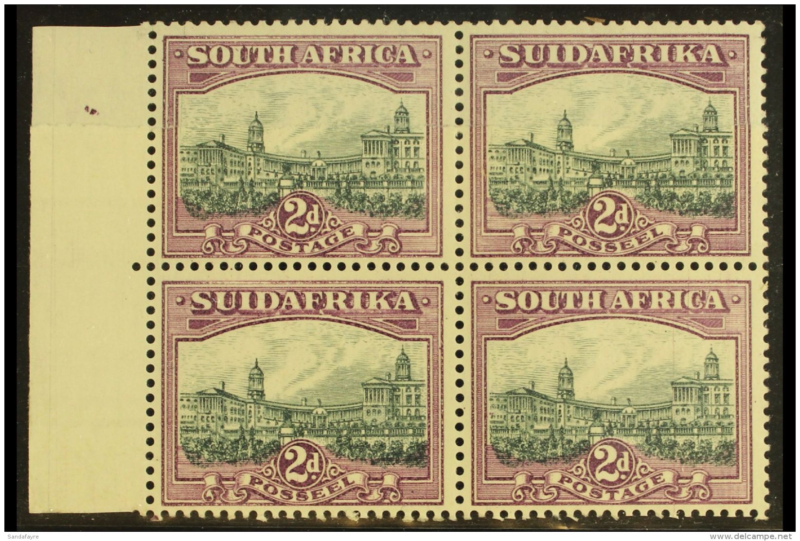 UNION VARIETY  1930-44 2d Slate-grey &amp; Lilac, Watermark Inverted, JOINED PAPER VARIETY In A Block Of 4 (join... - Sin Clasificación