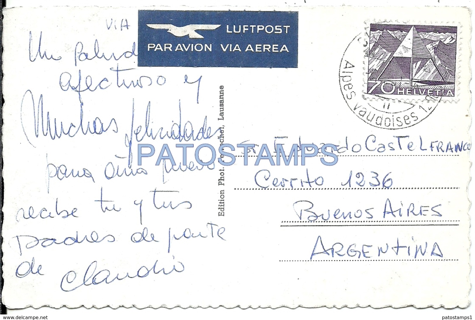 72792 SWITZERLAND VILLARS VIEW STREET SNOW CIRCULATED TO ARGENTINA POSTAL POSTCARD - Villars-les-Moines