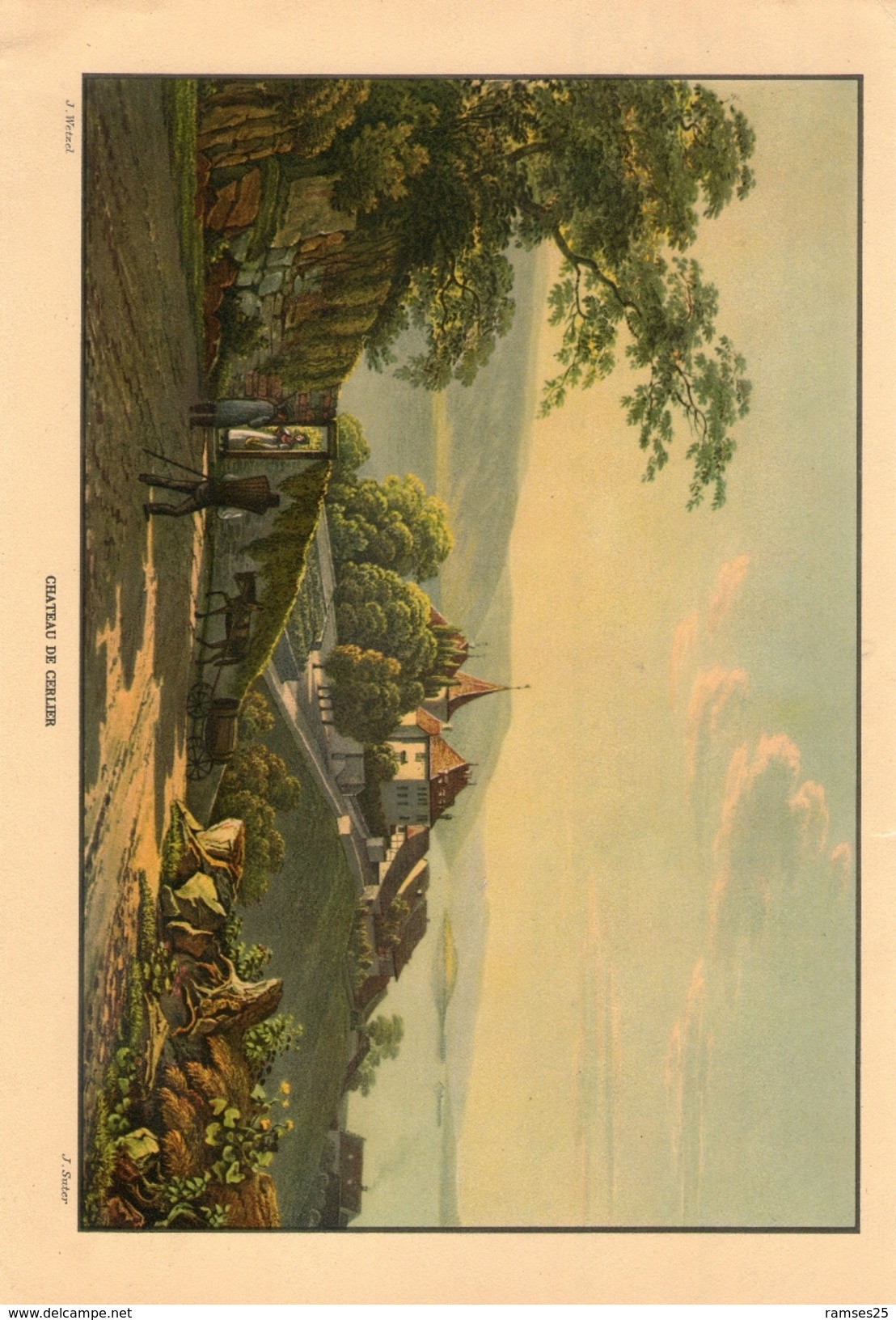 Chateau De Cerlier Veritable Gravure De 1940 J.Suter (23cm X 16 Cm) Bon Etat - Cerlier