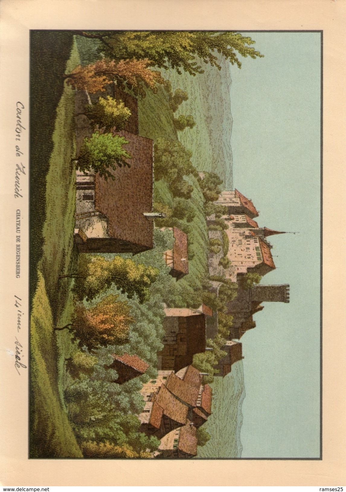 Chateau De Regensberg Veritable Gravure De 1941 (23cm X 16 Cm) Bon Etat - Regensberg