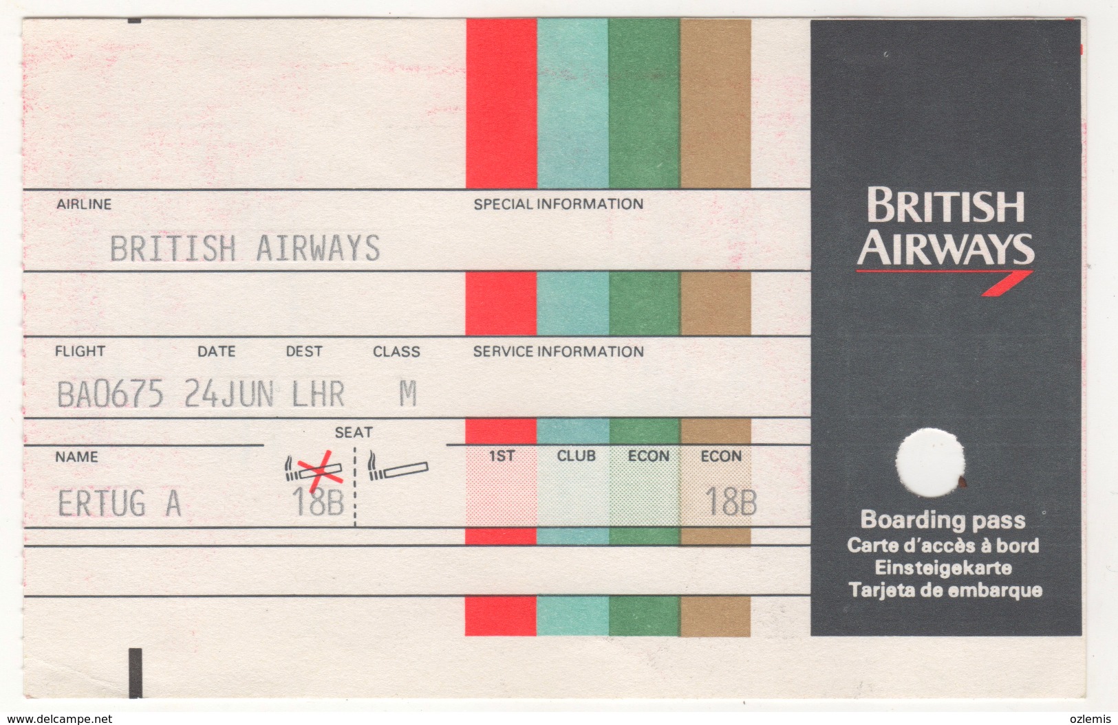 BRITISH AIRWAYS  BOARDING PASS - Biglietti