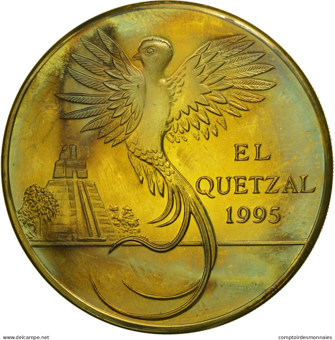 Monnaie, Guatemala, 10 Quetzales, 1995, Tower, SPL, Laiton, KM:2a.1 - Guatemala