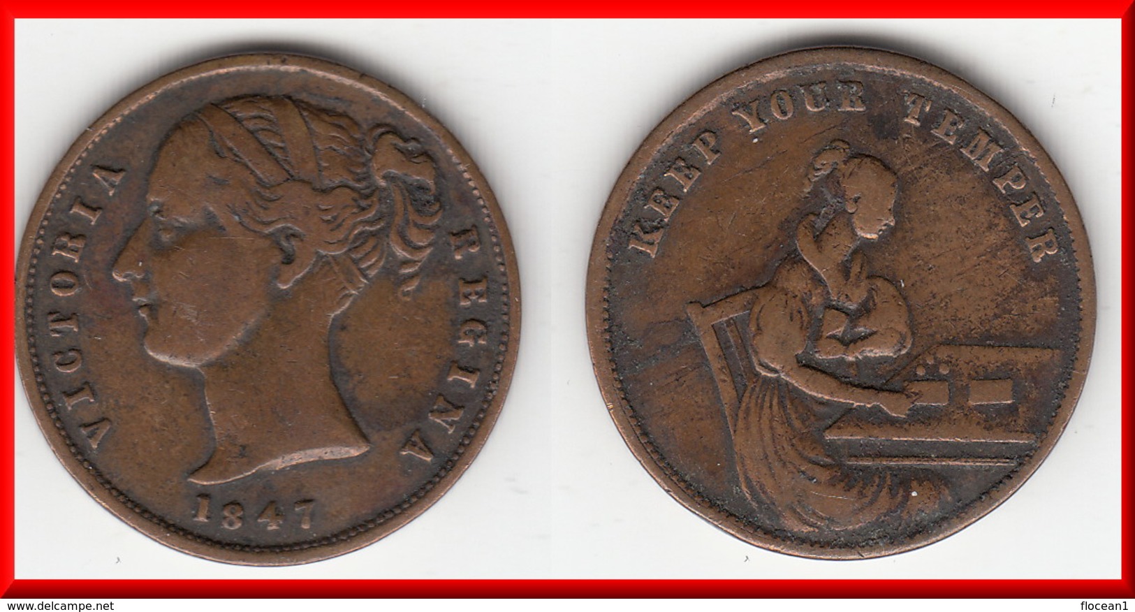 **** GRANDE-BRETAGNE - GREAT-BRITAIN - TOKEN - KEEP YOUR TEMPER 1847 - VICTORIA **** EN ACHAT IMMEDIAT !!! - Professionals/Firms