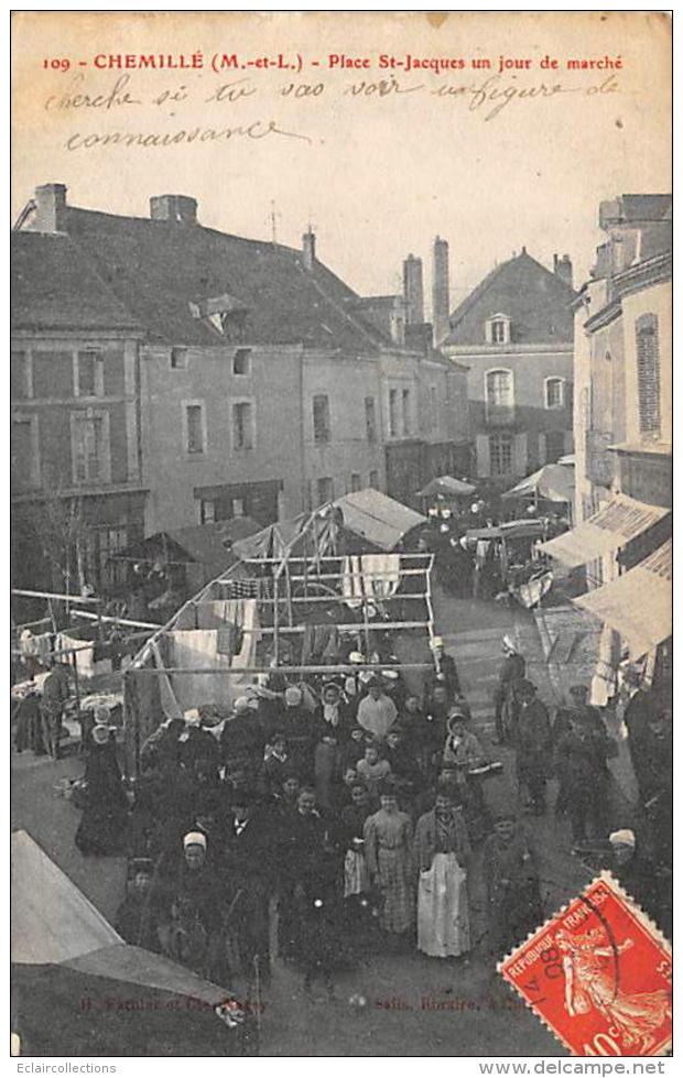 Chemillé    49    Le Marché . Place St Jacques     (décollée En Partie) - Chemille