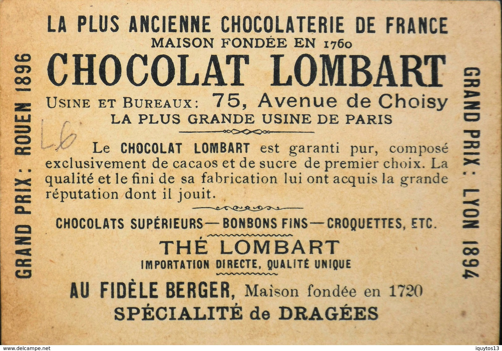 CHROMO & IMAGE - CHROMO. - Chocolat Lombart - Château De Chambord - En TB. état - Lombart