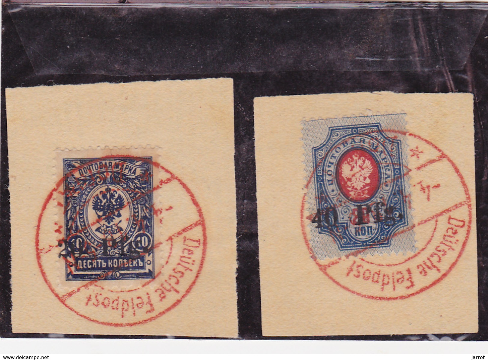 RUSSIE Occupation Allemande Emission De DORPAT N° 13 Et 14 Sur Fragments  Oblitération Rouge - 1916-19 Occupation Allemande