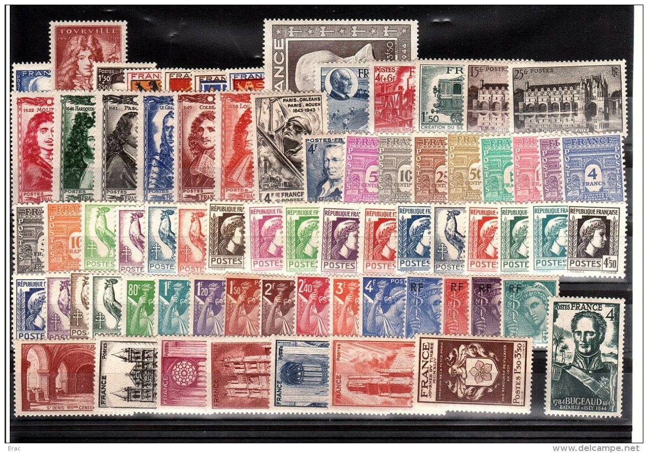 FRANCE - 1944 - Année Complète - Timbres N° 599 à 668 - Neufs ** - 1940-1949