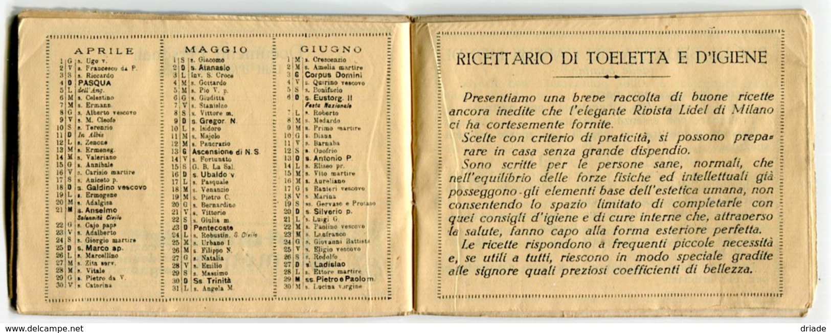 CALENDARIETTO CIOCCOLATO UNICA TORINO ANNO 1926 LIBERTY CHOCOLAT