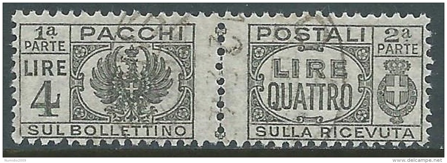 1946 LUOGOTENENZA USATO PACCHI POSTALI 4 LIRE - Z8 - Colis-postaux