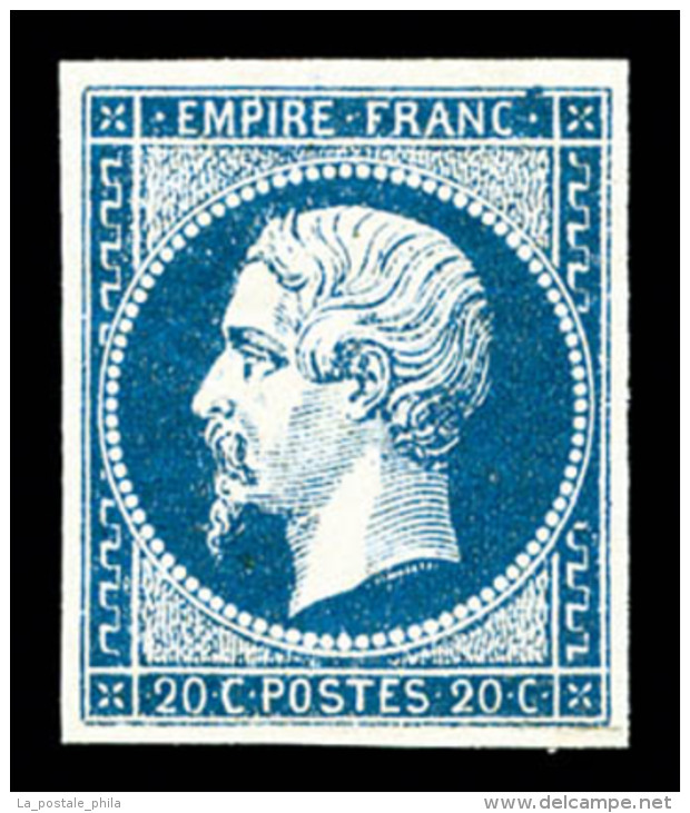 ** N&deg;14A, 20c Bleu Type I (froissure En Marge Inf&eacute;rieure), Fra&icirc;cheur Postale, SUP (sign&eacute;... - 1853-1860 Napoleon III