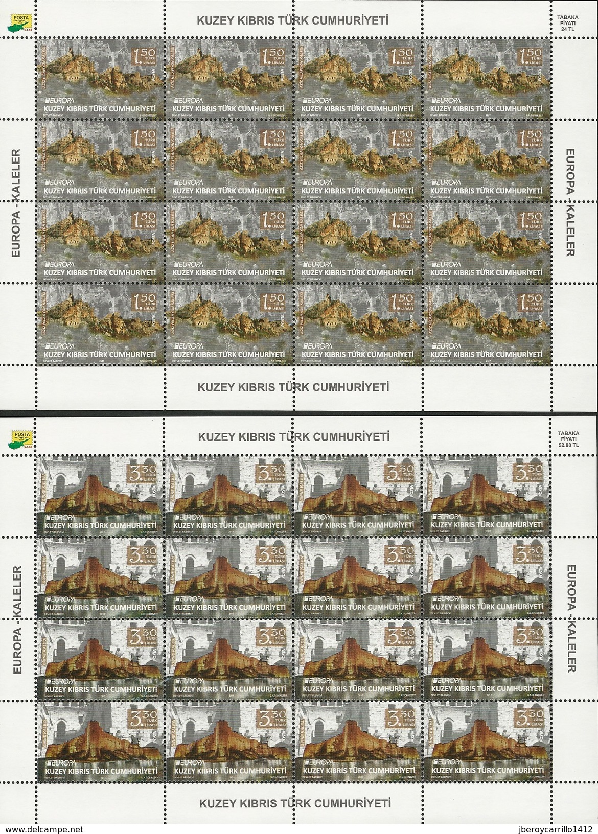 CHIPRE TURCO /TURKISH CYPRUS /TURKISH-ZYPERN -EUROPA 2017.- CASTILLOS - CASTLES - SCHLÖSSER- 2 HOJAS BLOQUE De 16 SELLOS - 2017