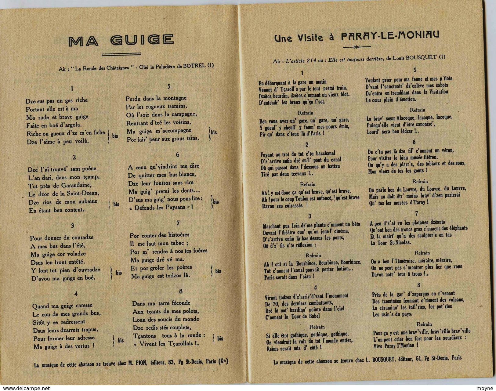 Bourgogne -  CHAROLLES : Les Chansons Du Tçarollais  Par Joanny FURTIN  - 14 Chansons Dont En PATOIS.......... TRES RARE - Bourgogne