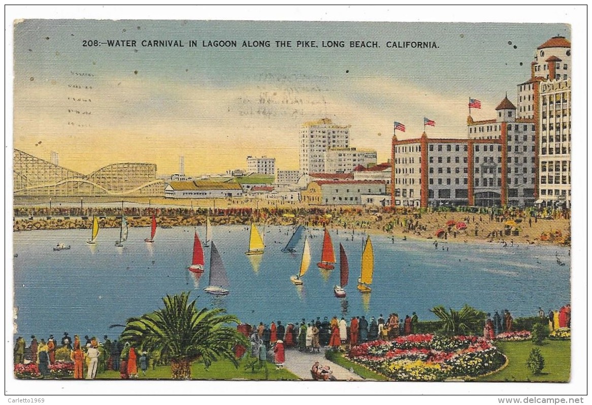 CALIFORNIA WATER CARNIVAL IN LAGOON ALONG THE PIKE - LONG BEACH 1934 VIAGGIATA FP - Long Beach