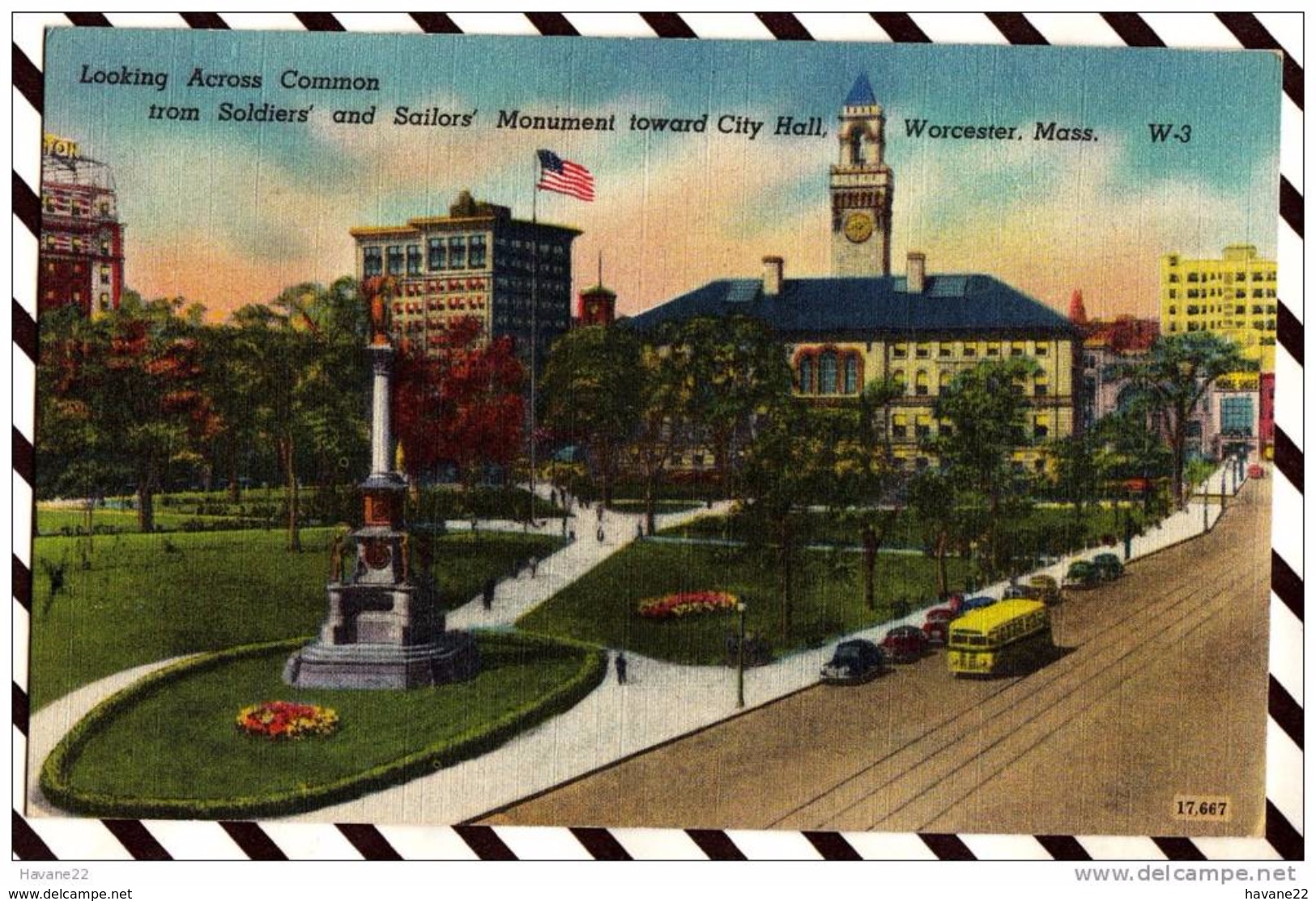 Y1324 LOOKING ACROSS COMMON FROM SOLDIERS AND SAILORS' Monument Toward City Hall WORCESTER, Mass 2  SCANS - Worcester