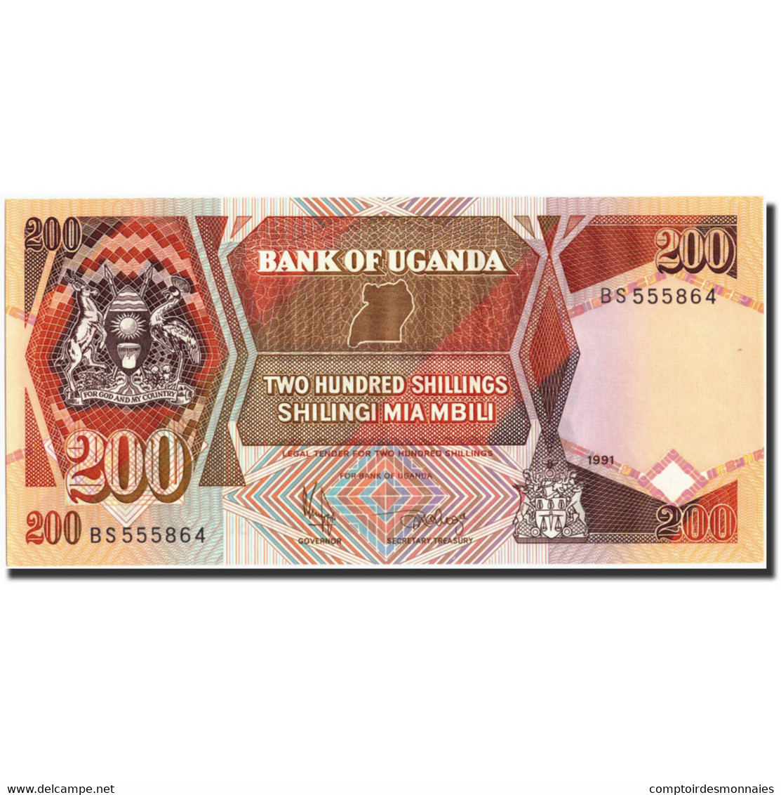 Billet, Uganda, 200 Shillings, 1991, 1991, KM:32b, NEUF - Uganda