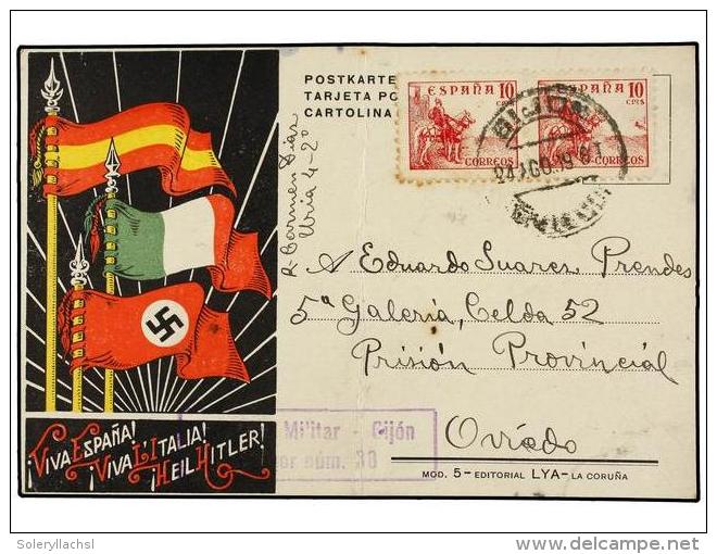 ESPA&Ntilde;A GUERRA CIVIL. 1939. GIJ&Oacute;N A OVIEDO. Tarjeta Postal Con Franqueo De 10 Cts. (2) Dirigida... - Other & Unclassified