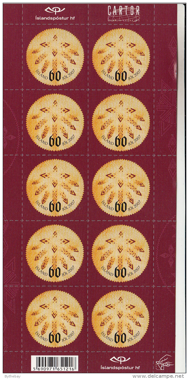 Iceland MNH 2007 Scott #1125 Sheet Of 10 60k Icelandic Leaf Bread Pattern - Christmas - Nuevos