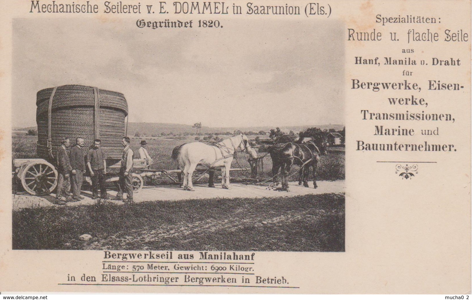 67 - SARRE UNION - MECHANISCHE SEILEREI E. DOMMEL - BELLE CARTE PUBLICITAIRE - Sarre-Union