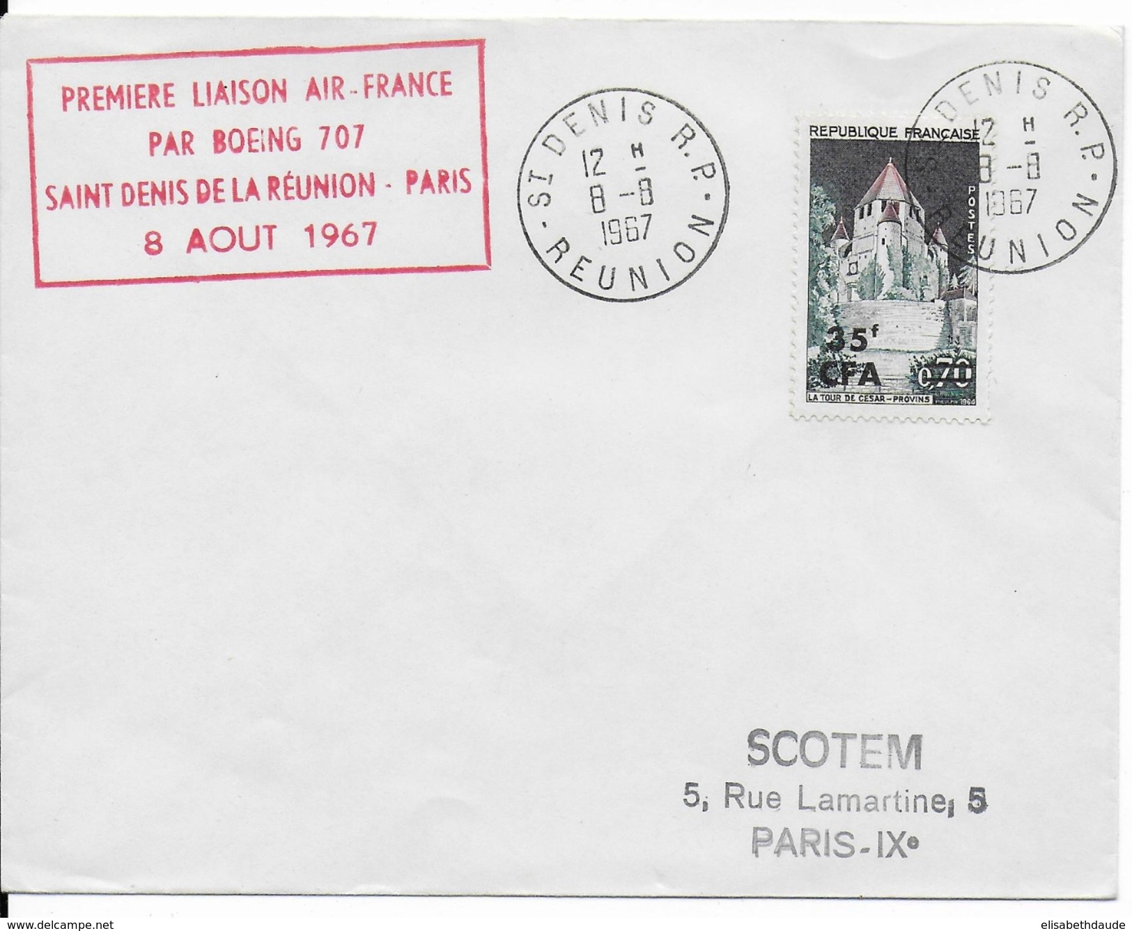 REUNION - 1967 - 1° VOL Par BOEING 707 - LIGNE SAINT DENIS => PARIS - Covers & Documents