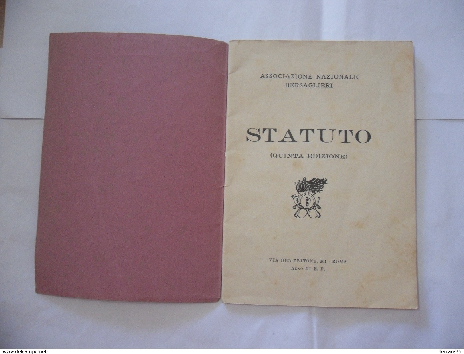 WW2 LIBRETTO STATUTO ASSOCIAZIONE NAZIONALE BERSAGLIERI 1933. - Italiaans