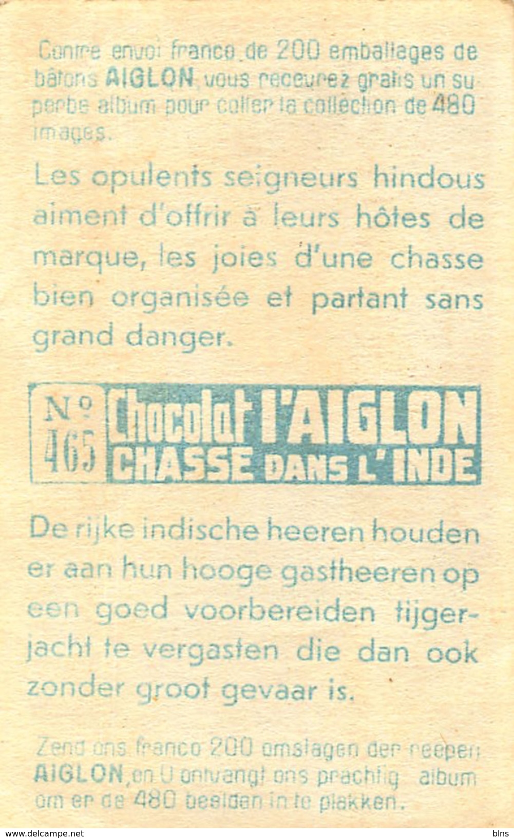 Lot 9 chromos Aiglon - Chasse dans l'Inde