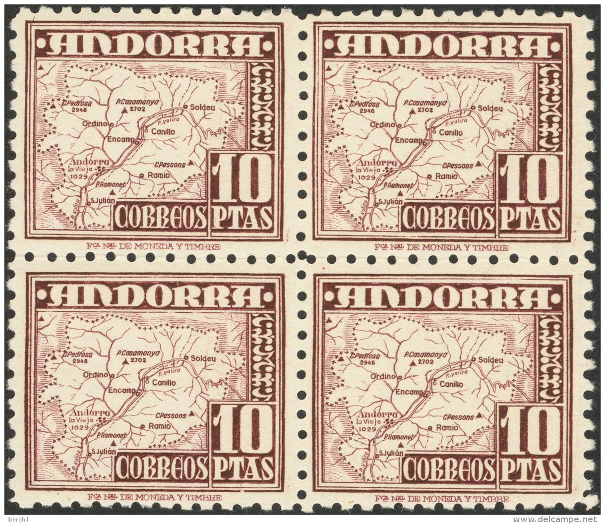 ** 45/58(4) 1948. Andorra. Serie Completa, Bloque De Cuatro. MAGNIFICA Y RARISIMA. (Edifil 2017: 840&euro;) - Autres & Non Classés