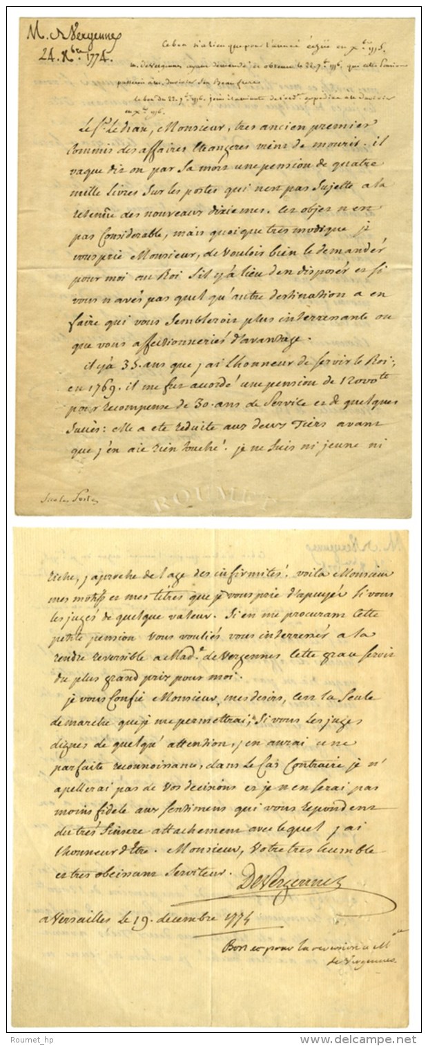 LOUIS XVI (1754-1793), Roi De France - VERGENNES, Charles Gravier, Comte De (1717-1787), Diplomate Et Ministre. - Sonstige & Ohne Zuordnung
