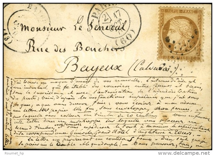 Etoile / N&deg; 36 C&agrave;d PARIS (60) 17 OCT. 70 Sur Carte Pour Bayeux Avec Superbe Texte Au Recto Mentionnant... - Guerre De 1870