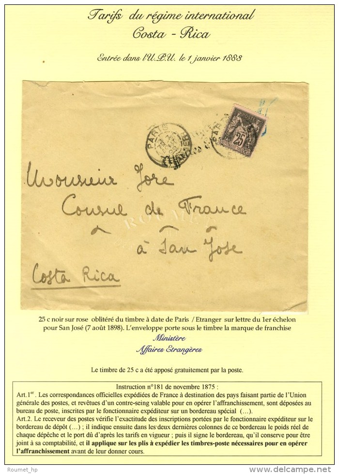 C&agrave;d PARIS / ETRANGER / N&deg; 97 Sur Lettre En Franchise Partielle Pour San Jose De Costa Rica. Au Recto,... - Autres & Non Classés