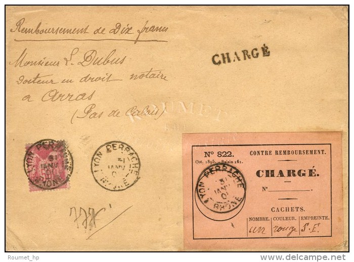 C&agrave;d LYON / PERRACHE / RHONE / N&deg; 98 Sur Lettre Charg&eacute;e Avec Tr&egrave;s Rare &eacute;tiquette... - 1876-1878 Sage (Type I)